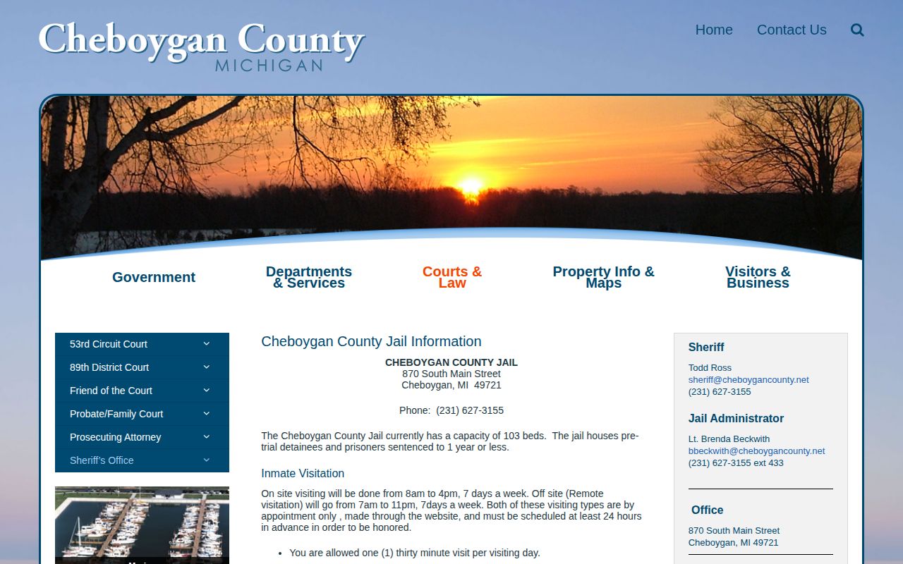 Cheboygan County Jail information used to confirm recent arrest custody