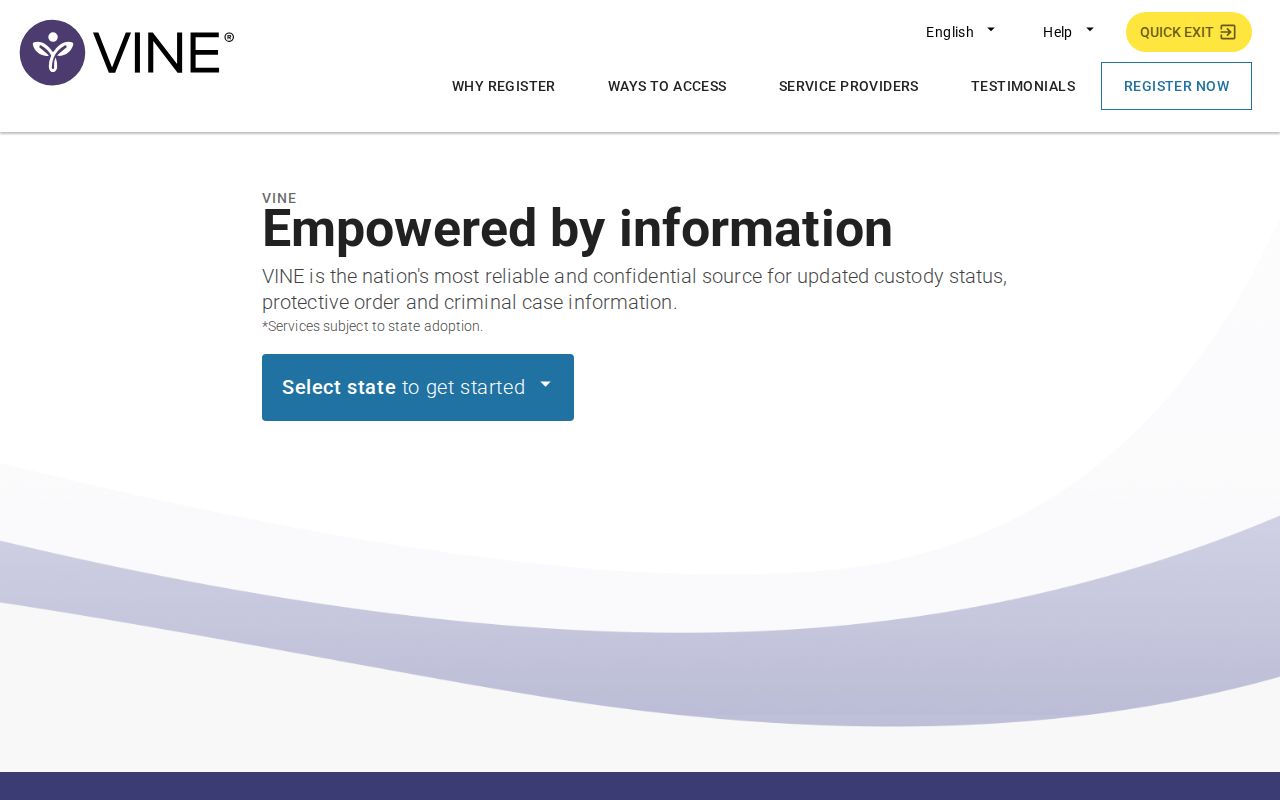 VINELink public custody search and notification service screen