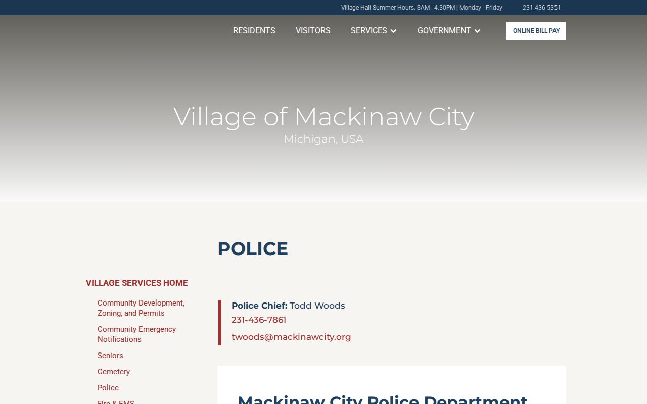 Official Mackinaw City Police webpage with department and public information